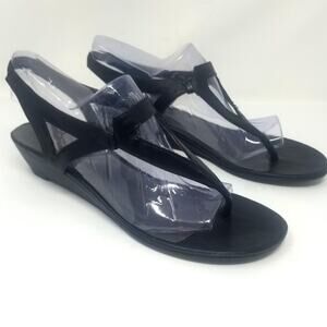 Pesaro Black Leather Sandals‎ Flip Flop Size 8.5